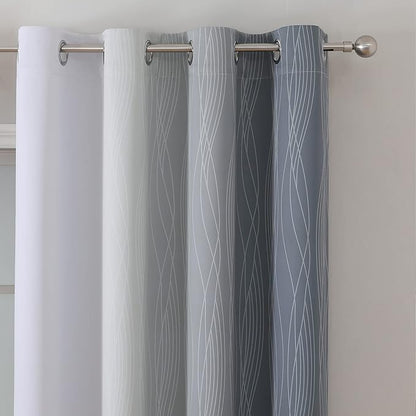 Estelar Textiler Grey and Grayish White Blackout Curtains 108 Inches Long, Thermal Insulated Drapes for Bedroom, Full Light Blocking Energy Saving Long Curtains for Living Room, 52Wx108L, 2 Panels