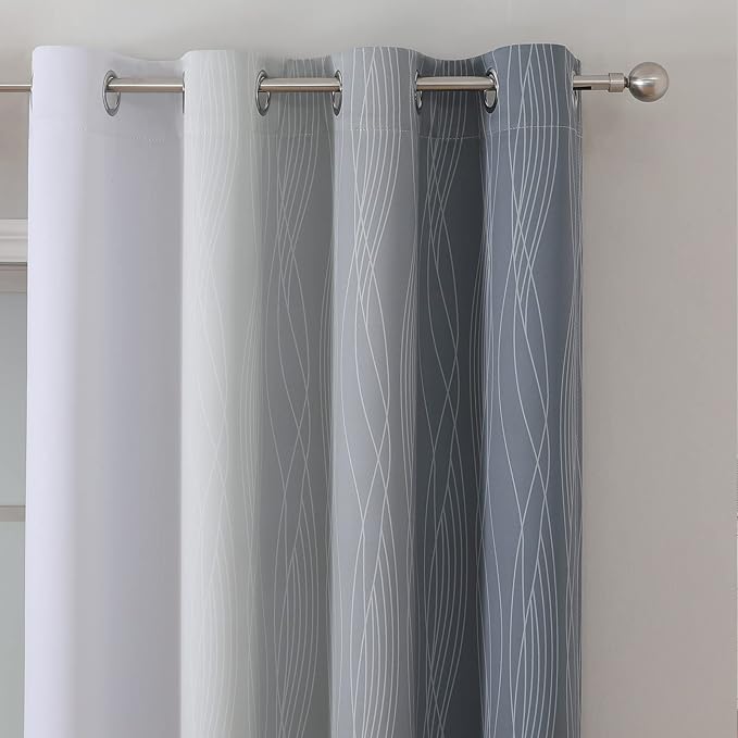 Estelar Textiler Grey and Greyish White Blackout Curtains & Drapes for Bedroom,Thermal Insulated Ombre Blackout Drapes,Full Room Darkening Energy Saving Gray Curtains for Living Room,52Wx84L,2 Panels