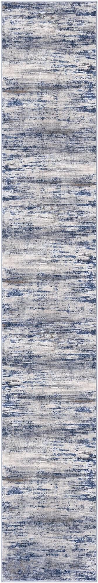 KOZYFLY Modern Abstract Washable Rug Runner 2.6x12 Hallway Rug Runner Non-Slip Soft Kitchen Runner Rugs, Grey-Blue Striped Carpet for Entryway Bathroom Laundry Room Foyer