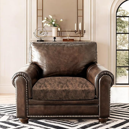 Leather Look Couch Cushion Covers Sofa Seat Slipcovers Sets Couches Furniture Protector for Sectional Armchair Loveseat Pets Kids Stretch Spandex Fabric (1 Cushion Armchair, Dark Brown)
