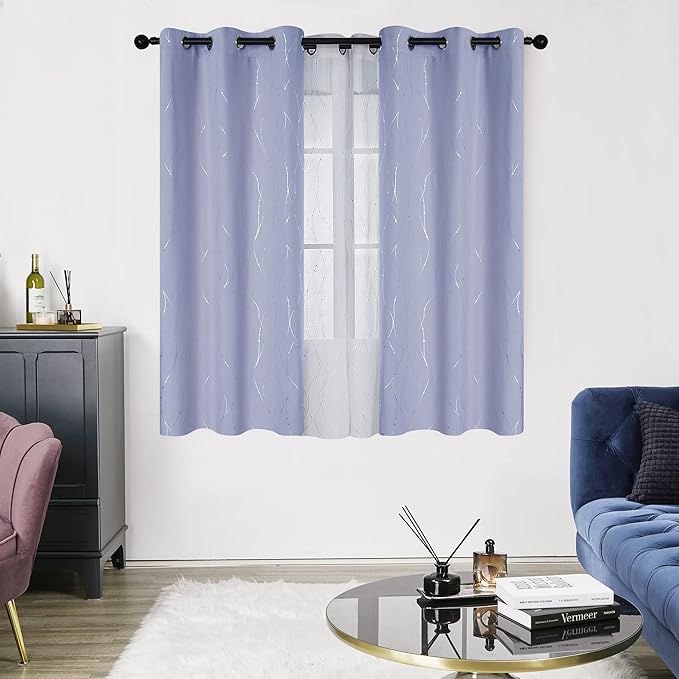 Deconovo Blackout Curtains, Thermal Insulated Soundproof Drapes with Wave Dots Foil Print, 38 x 36 Inch, Set of 2, Machine Washable Window Curtain for Bedroom Living Room Nursery Kitchen, Light Purple