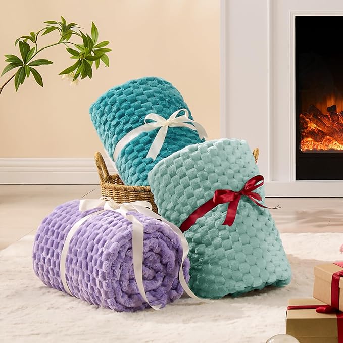 BEDELITE Jacquard Blanket - 3D Fleece Decorative Haze Blue Throw Blanket, Super Soft and Cozy Warm Fuzzy Blanket All Seasons Suitable, 50x60Inches