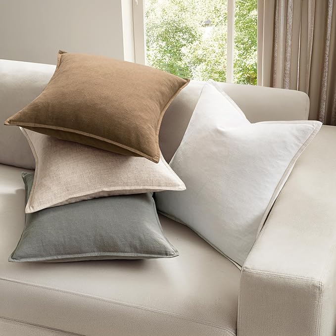 MIULEE Neutral Linen Pillow Covers Pack of 4 Decorative Natural Solid Throw Pillow Covers Soft Accent Boho Farmhouse Couch Pillowcases Modern Spring Home Decors for Living Room Bed Sofa 12x20 Inch