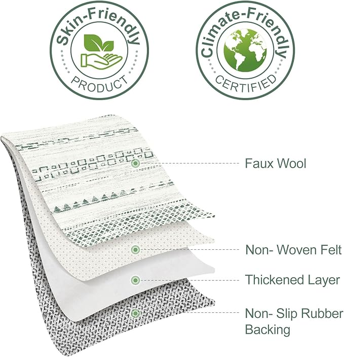 Nakagishi Green Rug Living Room Rugs: 7x9 Washable Boho Large Neutral Soft Farmhouse Stain Resistant Modern Non Slip Indoor Floor Carpet for Bedroom Nursery Kids Playroom Office Dining Room Home