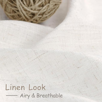 Nanspring Ivory White Linen Curtains 63 Inches Long for Living Room Back Tab Pocket Natural Light Filtering Privacy Translucent Ivory White Cotton Texture 52X63, 2 Panels