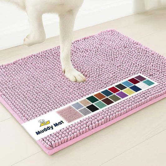 Muddy Mat® | Super Absorbent Door Mat Indoor, Microfiber Quick Dry Chenille Entryway Rug, Non-Slip Front Door Mat, Indoor Mats for Entryway, Machine Washable Pet Rug, Pink 16"x24"