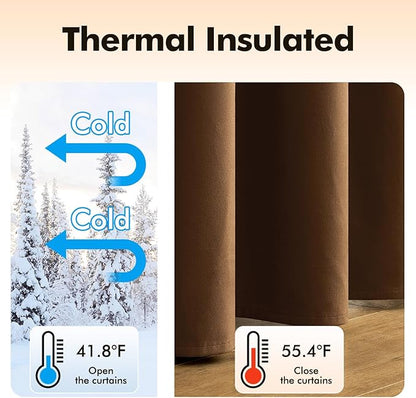 MIULEE Velvet Curtains Chocolate Elegant Grommet Thermal Insulated Soundproof Brown Room Darkening Curtains/Drapes for Classical Living Room Bedroom Decor 52 x 84 Inch Set of 2