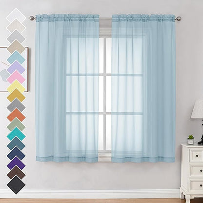 OVZME Sky Blue Sheer Curtains 63 Inches Long 2 Panels - Soft Light Filtering Window Sheer Panels for Living Room/Bedroom, Top Dual Rod Pocket, 1 Pair, Each 42Wx63L Inches