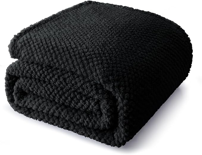 Whale Flotilla Extra Large Fuzzy Fleece Throw Blanket for Couch, 50x70 Inch Fluffy Warm Soft Jacquard Blankets for All Season, Lightweight and Cozy, Black