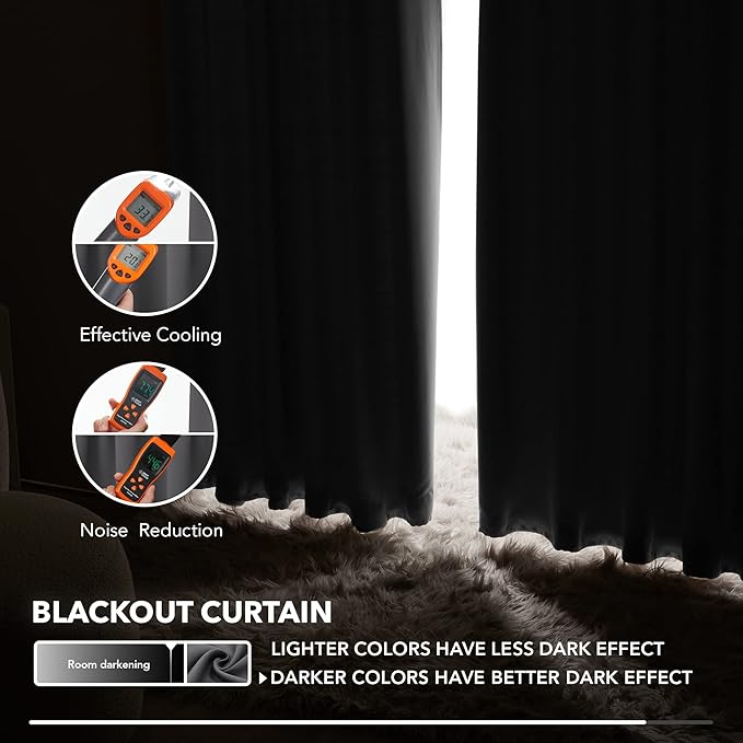 Deconovo Blackout Curtains, Thermal Insulated, W42 x L63 2 Panels, Back Tab, Machine Washable, Room-Darkening Drapes for Bedroom/Living Room Dark Grey