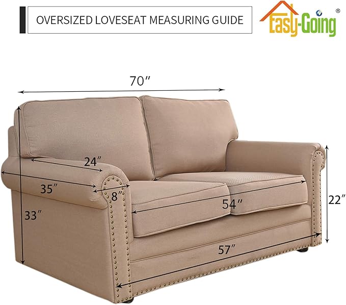 Easy-Going Stretch Oversized Loveseat Slipcover 1-Piece Sofa Cover Furniture Protector Couch Soft with Elastic Bottom for Kids Polyester Spandex Jacquard Fabric Small Checks Brown