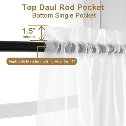 Chyhomenyc Sheer White Curtains 90 inches Long 2 Panels, Light Filtering Soft Airy Solid Elegant Voile Window Treatment Drapes for Bedroom Living Room Wedding Party Decor, 42 Wx90 L Inches
