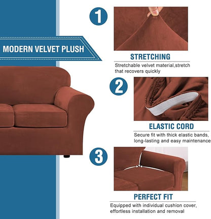 H.VERSAILTEX Rich Polyester and Spandex 2 Piece Cover Chair Slipcover Sofa Cover Furniture Protector Couch Soft with Elastic Bottom Chair Couch Cover with Arms, Machine Washable(Chair, Rust)