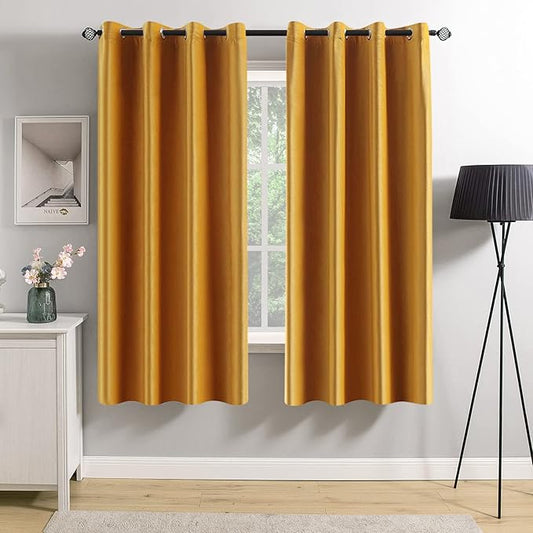 MIULEE 2 Panels Blackout Velvet Curtains Solid Soft Grommet Mustard Yellow Curtains Fall Thermal Insulated Soundproof Room Darkening Curtains/Drapes/Panels for Living Room Bedroom 52 x 63 Inch