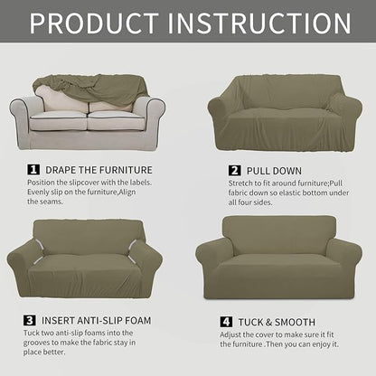 Easy-Going Stretch Sofa Slipcover 1-Piece Sofa Cover Furniture Protector Couch Soft with Elastic Bottom for Kids, Polyester Spandex Jacquard Fabric Small Checks (Sofa, Khaki)