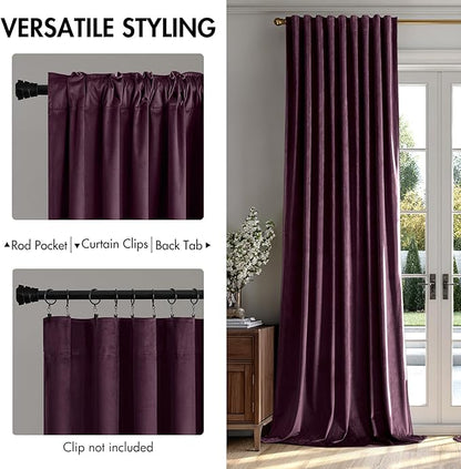 MIULEE Dark Purple Velvet Curtains 90 inches - Luxury Blackout Curtains for Bedroom Living Room Thermal Insulated Super Soft Window Drapes Rod Pocket & Back Tab, W52 x L90 inches, 2 Panels