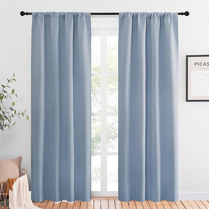 NICETOWN Blackout Curtains for Living Curtains, Vintage Blue, 1 Pair, 34-inch W x 84-inch L, Home Decorations Thermal Insulated Solid Pole Top Blackout Drapes for Living Room