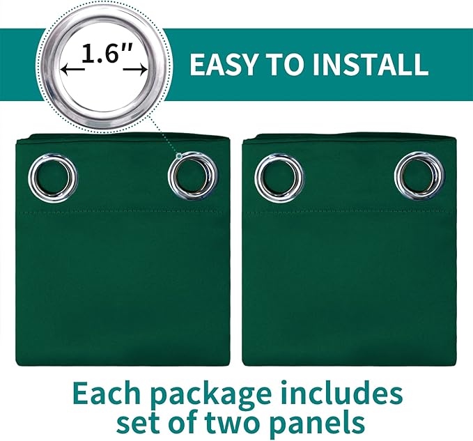 BGment Green Blackout Curtains 84 Inch Length 2 Panels Set, Grommet Thermal Insulated Room Darkening Curtains for Bedroom, Each 46 x 84 Inch