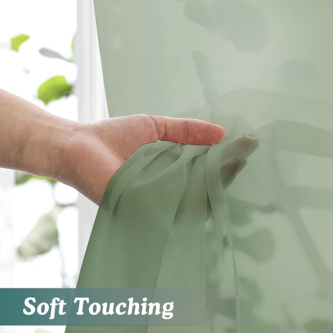 Chyhomenyc Extra Long Sage Green Sheer Curtains 108 Inches Long 2 Panels, Light Filtering Green Curtains for Living Room, Soft Gentle Voile Rod Pocket Bedroom Window Drapes, 59Wx108L Inch, 9FT, 2PCS