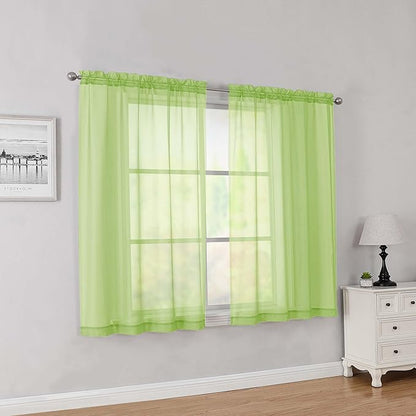 Simplebrand Lime Short Sheer Curtains 45 Inch Length for Small Windows, Rod Pocket 2 Panels Set Solid Voile Drapes Window Sheer Curtains for Bedroom Bathroom Kids Room Kitchen, 42x45 Inch, Lime