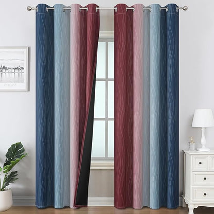 Estelar Textiler Navy Blue and Burgundy Red Ombre Blackout Curtains & Drapes for Living Room, Thermal Insulated Grommet Energy Saving Window Gradient Curtains for Bedroom, 52Wx108L, 2 Panels