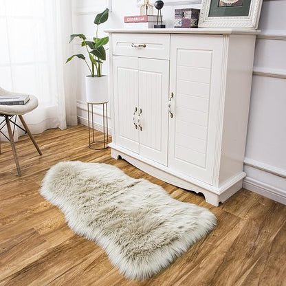 EasyJoy Ultra Soft Fluffy Shaggy Area Rug Faux Fur Rug Chair Cover Seat Pad Fuzzy Area Rug for Bedroom Floor Sofa Living Room (2 x 4 ft Sheepskin, Beige)