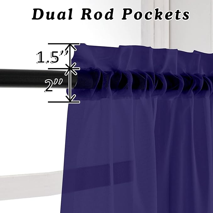 OVZME 2 Pieces Sheer Curtains 96 Length Window Treatments, Voile Drapes Light Airy Window Decor for Patio Door Living Room Bedroom, Each W42 X L96 inches, Purple
