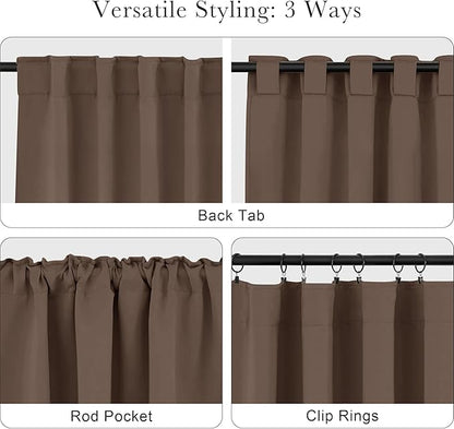 PONY DANCE Blackout Curtains Drapes - Home Decoration Light Blocking Thermal Insulated Window Back Tab/Rod Pocket Curtain Panels Privacy Protect for Bedroom, W 42 in by L 54 in, Mocha, Set of 2