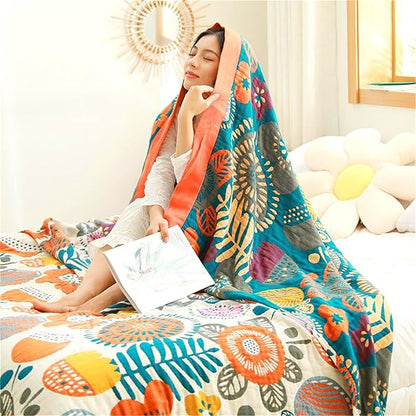 Throw Blanket Queen Size Fall Blanket for Couch Bed 80''x90'',100% Cotton Woven Muslin Blankets Travel Soft Warm Mexican Blankets Boho Quilt Home Decor for Women