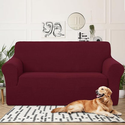 U-NICE HOME Oversized Stretch Loveseat Couch Cover Sofa Covers Washable Sofa Slipcover Furniture Protector for 2 Cushion Couch Sofa Pet Friendly, Burgundy