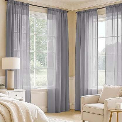 MIULEE Dark Grey Sheer Curtains 84 Inches Long, 4 Panels Set, Rod Pocket Light Filtering Window Drapes for Bedroom and Living Room, Elegant Airy Fabric, 54 x 84 Inches