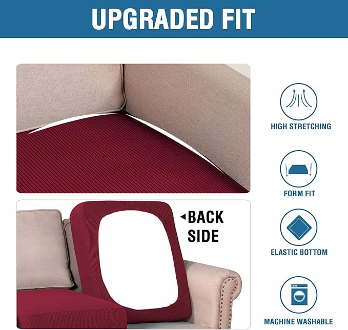 H.VERSAILTEX High Stretch Individual Seat Cushion Covers Sofa Slipcovers Couch Cushion Covers Sofa Covers Featuring Jacquard Textured Twill Fabric (2 Pack for 2 Cushion Loveseat, Burgundy Red, One)