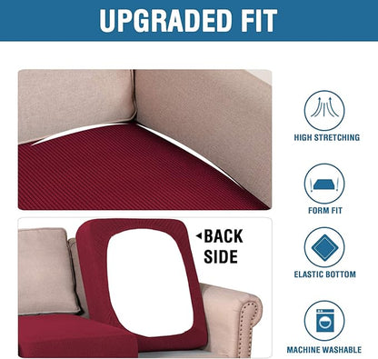 H.VERSAILTEX High Stretch Individual Seat Cushion Covers Sofa Slipcovers Couch Cushion Covers Sofa Covers Featuring Jacquard Textured Twill Fabric (2 Pack for 2 Cushion Loveseat, Burgundy Red, One)