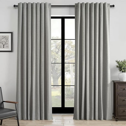 Topfinel Frost Grey Linen Curtains 84 Inches Long 2 Panels Set for Living Room Bedroom 100% Blackout Linen Texture Curtain Pinch Pleat Back Tab Farmhouse Neutral Dark Gray Window Curtain Drapes