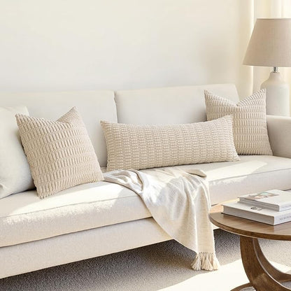 MIULEE Pack of 1 Cream White Long Body Lumbar Decorative Throw Pillow Cover 14x36 Inch for Bed Couch Sofa Living Room Soft Boho Pillow Cover Modern Farmhouse Home Decor