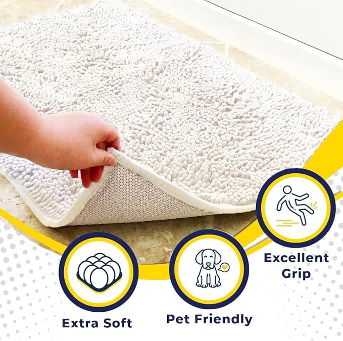 Muddy Mat® | Super Absorbent Door Mat Indoor, Microfiber Quick Dry Chenille Entryway Rug, Non-Slip Front Door Mat, Indoor Mats for Entryway, Machine Washable Pet Rug, White 59"x35"