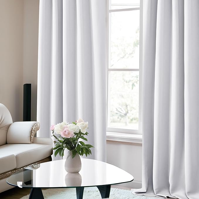 Deconovo Blackout Curtains, Thermal Insulated, W42 x L63 2 Panels, Back Tab, Machine Washable, Room-Darkening Drapes for Bedroom/Living Room Star White
