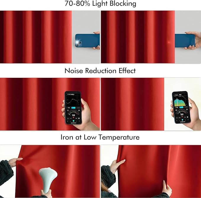 MIULEE Christmas Red Back Tab Blackout Curtains 84 Inch Length 2 Panels Set for Living Room Bedroom Privacy, Rod Pocket/Pinch Pleat Thermal Insulated Room Darkening Pleated Light Blocking Drapes