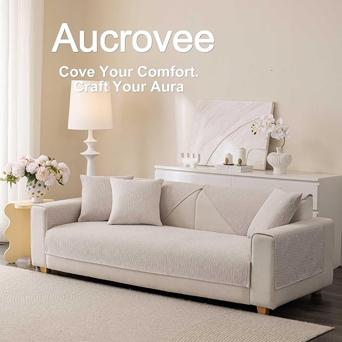 Soft Waterproof Chenille Cover Washable, Non Slip Sectional Sofa Covers for 3 Cushion Couch Sofa L Sharped Sofa Slipcover for Pets, Furniture Protector (1 PCS 36"x82" Coffee)