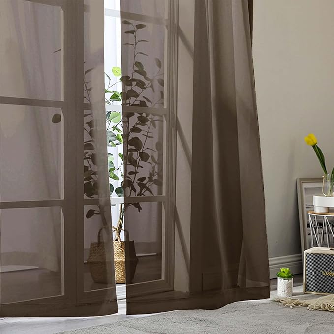 Sheer Chocolate Curtains for Bedroom Living Room 54 Inch Length 2 Panels Set, Solid Soft Airy Light Filtering Window Treatments, Modern Rod Pocket Drapes, Chocolate, 42" Wx54 L Inches
