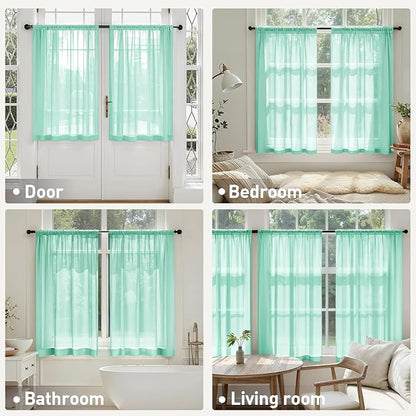MIULEE Aqua Sheer Curtains 63 Inches Long, 4 Panels Set, Light Filtering Rod Pocket Voile Drapes for Living Room and Bedroom, Airy Soft Fabric Window Treatments, 42 x 63 Inches