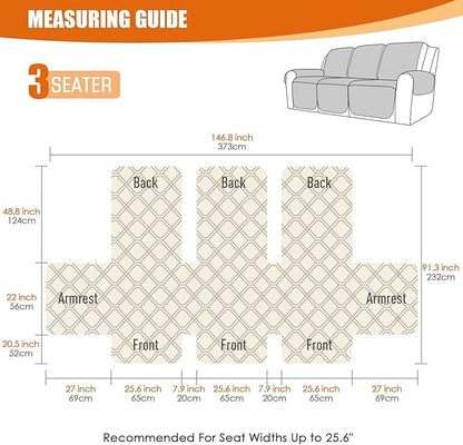 VANSOFY Waterproof Recliner Couch Covers, Sofa Covers 1-Piece Washable Reclining Sofa Cover Non-Slip Furniture Protector with Elastic Straps Pocket for Dogs, Pets(Dark Gray,3 Seater)