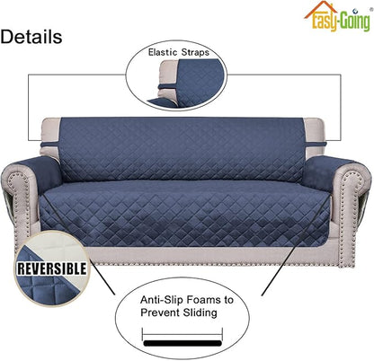 Easy-Going Oversized Chair Sofa Slipcover Reversible Sofa Cover Water Resistant Couch Cover Furniture Protector Cover with Elastic Straps for Pets Dog Cat (Oversized Chair, Dark Blue/Ivory)