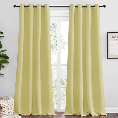 NICETOWN Paler Yellow Blackout Curtains 96" Long for Office, 55" Wide, 2 Pieces, Dining Room, Guest Room, Sound Reducing Heat and Cold Block Curtain Panels for Modern Room Decorative