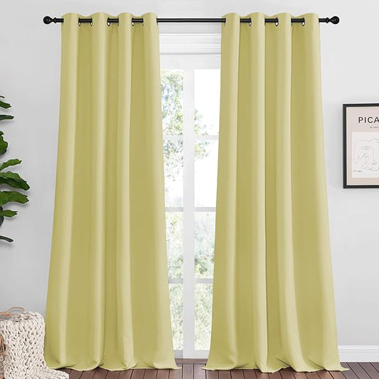 NICETOWN Paler Yellow Blackout Curtains 96" Long for Office, 55" Wide, 2 Pieces, Dining Room, Guest Room, Sound Reducing Heat and Cold Block Curtain Panels for Modern Room Decorative