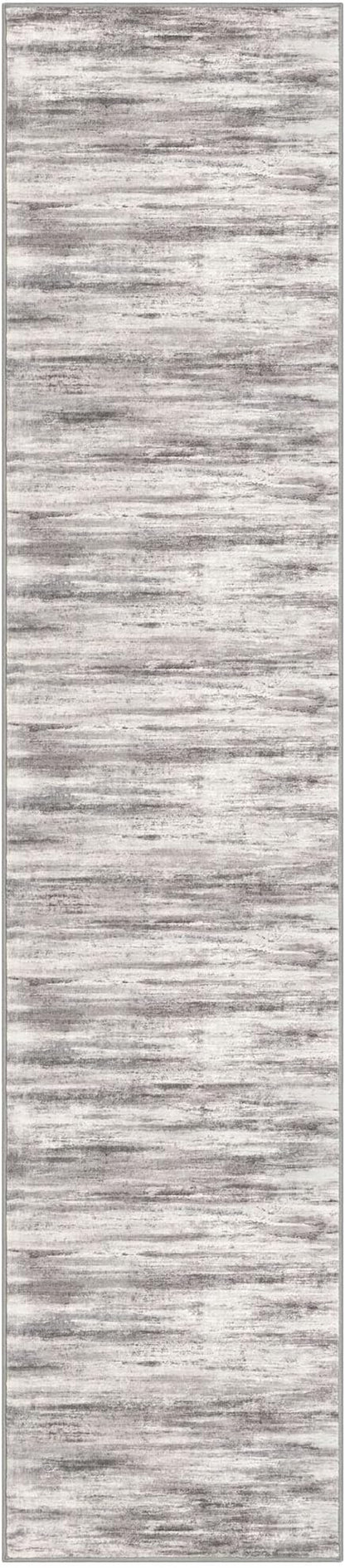 KOZYFLY Modern Abstract Washable Rug Runner 2.6x12 Hallway Rug Runner Non-Slip Soft Kitchen Runner Rugs, Grey/Light Beige/Brown Striped Carpet for Entryway Bathroom