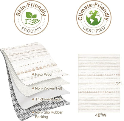 Nakagishi Area Rug Living Room Rugs: 3x5 Soft Machine Washable Boho Neutral Farmhouse Stain Resistant Moroccan Indoor Carpet for Bedroom Nursery Kids Entryway Kitchen Entry Bedside Home House- Brown