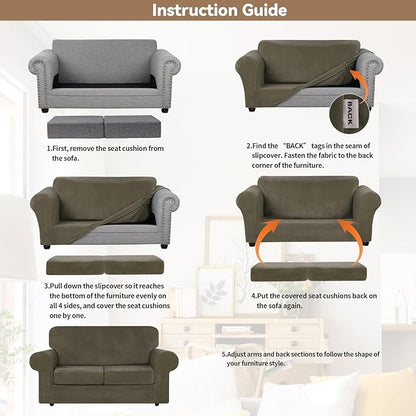 WEERRW Velvet Couch Covers for 2 Cushion Couch Sofa - High Stretch Luxury Velvet Plush 3 Pieces Sofa Slipcovers with Elastic Bottom, Furniture Protector for Pets, Machine Washable, Light Brown, Medium