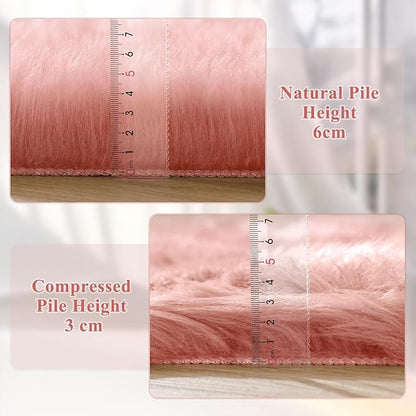 ORINOVA Shag Area Rugs 9x12 Rugs for Living Room Pink Washable Fluffy Sheepskin Fur Rugs for Bedroom Nursery Fuzzy Rug