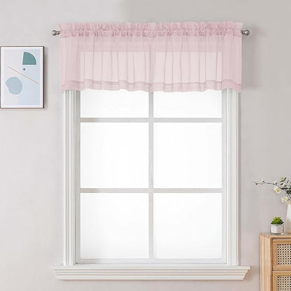 Chyhomenyc Blush Pink Sheer Valances for Windows - Light Filtering Small Kitchen Curtains, Rod Pocket Short Top Window Treatment Decor for Living Room Bathroom Basement, 42Wx16L inches, 2 Panels